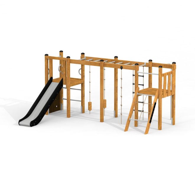 Zebra Modern Nature single slide structure de jeu en bois avec toboggan et éléments d'escalade