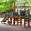 Tower with Slide structure de terrain de jeu en bois avec murs d'escalade et toboggan vert