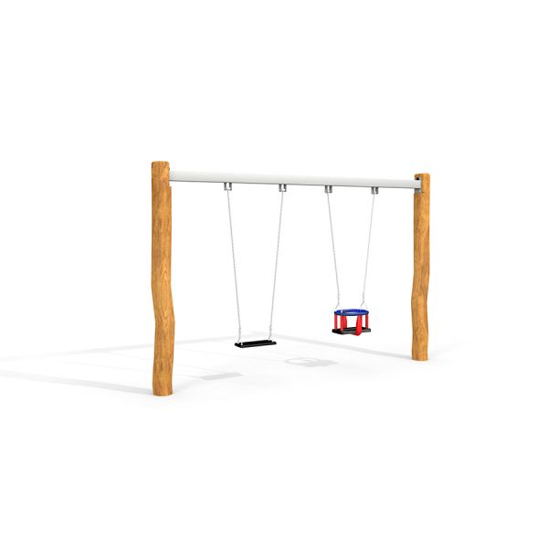 Nature Double Swing avec cadre en bois et deux sièges.
