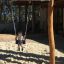 Un enfant profite du Nature Double Swing dans une aire de jeux.