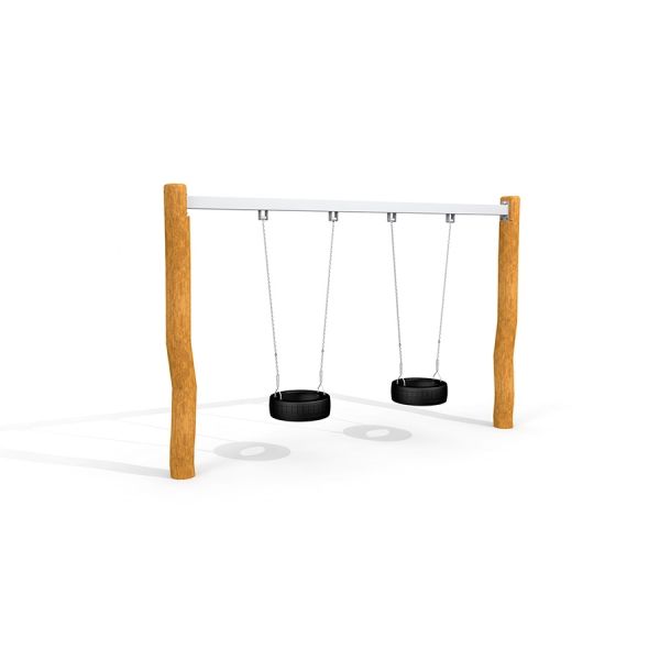 Double swing avec structure en bois et sièges en pneus