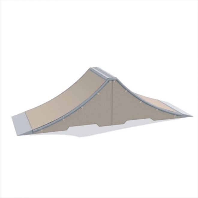 Rampe de skateboard Spine- Ramp de couleur beige avec des bords métalliques.