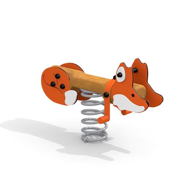 Fox rocking bascule à ressort pour aire de jeux avec siège en bois et design de renard orange