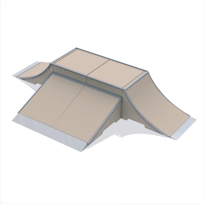 Rampe de skateboard Combination 20 avec plusieurs inclinaisons et une plateforme plate.