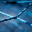 Gros plan d'un Powerclimber climbing net bleu.