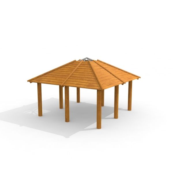 Structure de pavillon en bois Firehouse avec un toit hexagonal et six piliers de soutien
