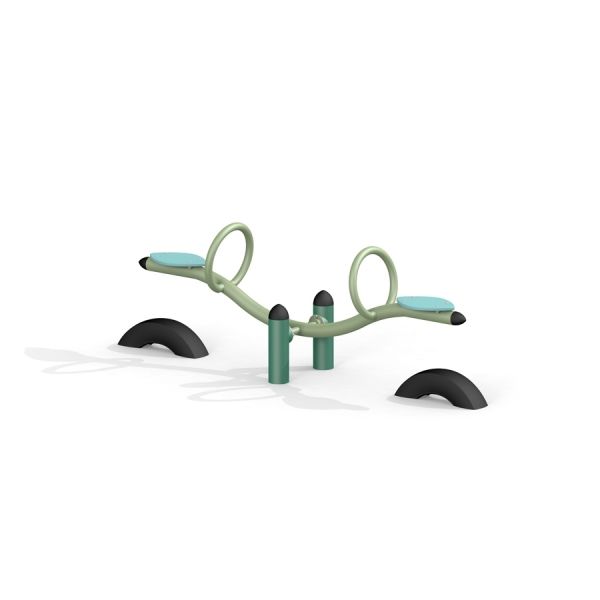 Équipement de aire de jeux SeeSaw avec cadre vert et sièges bleus