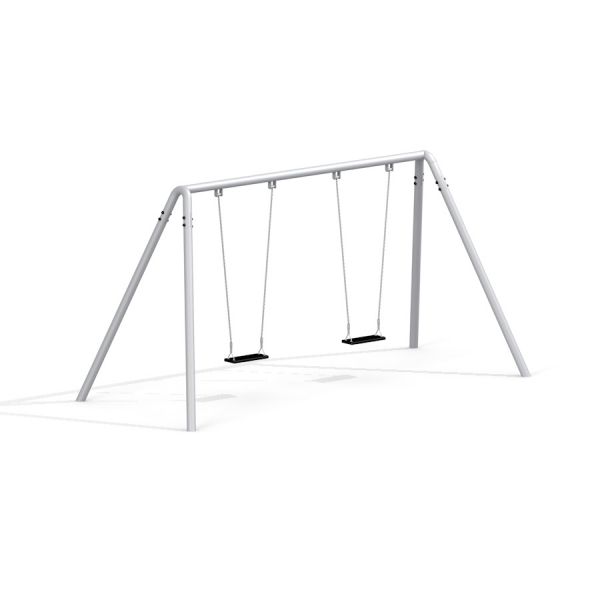 Équipement de jeu Silver Double Swing avec deux sièges noirs et un cadre blanc.