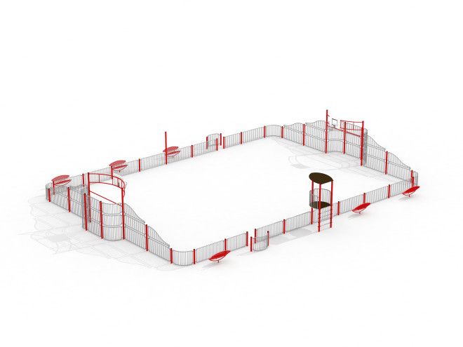 Équipement de jeu Parc de Prince avec clôture et diverses aires de jeu