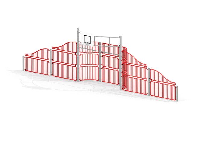 Structure sportive polyvalente Olimpico avec clôture rouge et panier de basket