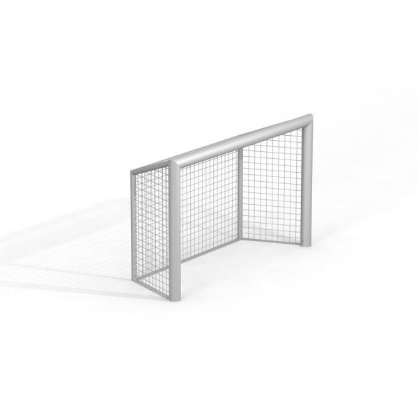 But de football compact en métal avec filet en maille.