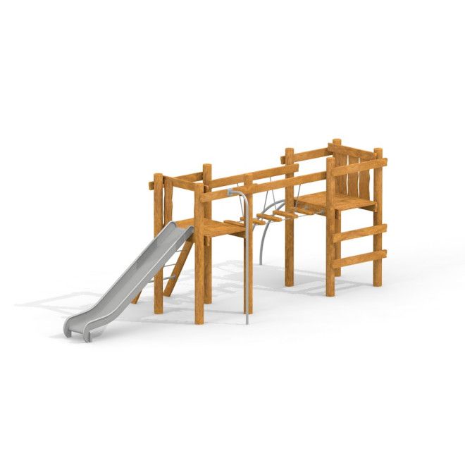 Structure de jeu en bois Bergila avec toboggan et éléments d’escalade