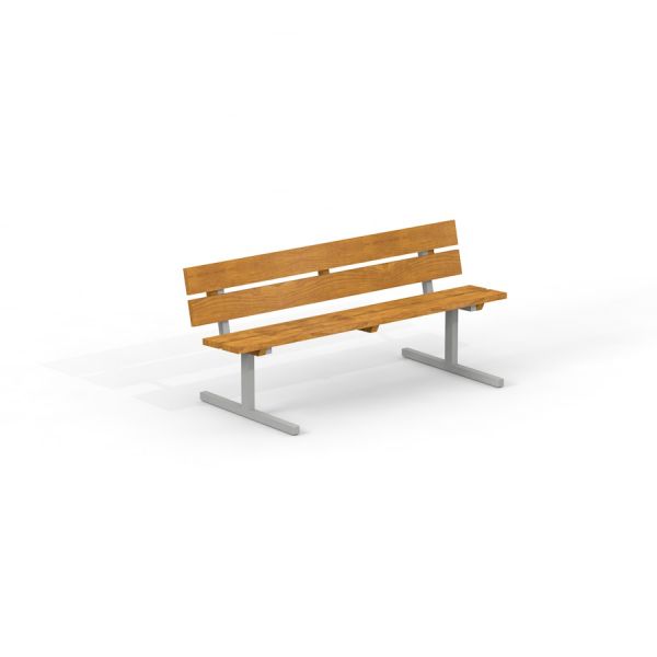 Bench, Steel Construction - banc de parc extérieur en bois avec pieds en acier
