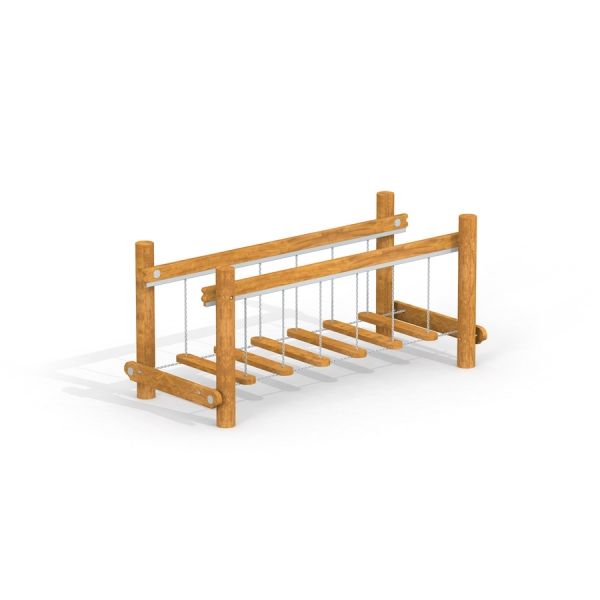 Pont de terrain de jeu en bois Dolomiti avec marches suspendues.