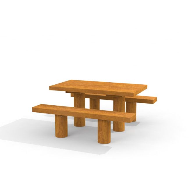 Ensemble de sièges de terrain de jeu en bois Table & Bench Nature avec deux bancs et une table