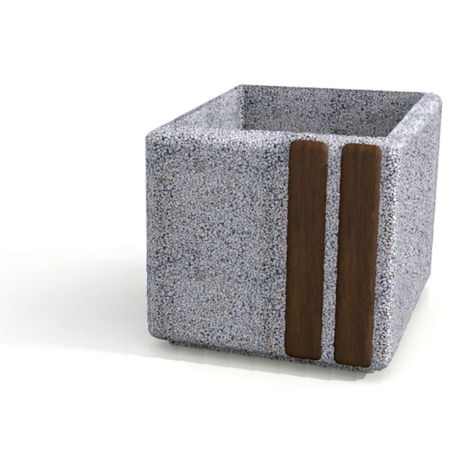Jardinière carrée en béton Lima I avec accents en bois.