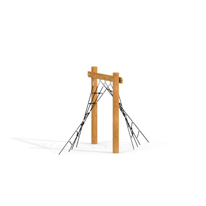 Structure en bois avec corde noire Swallow climbing net pour enfants.