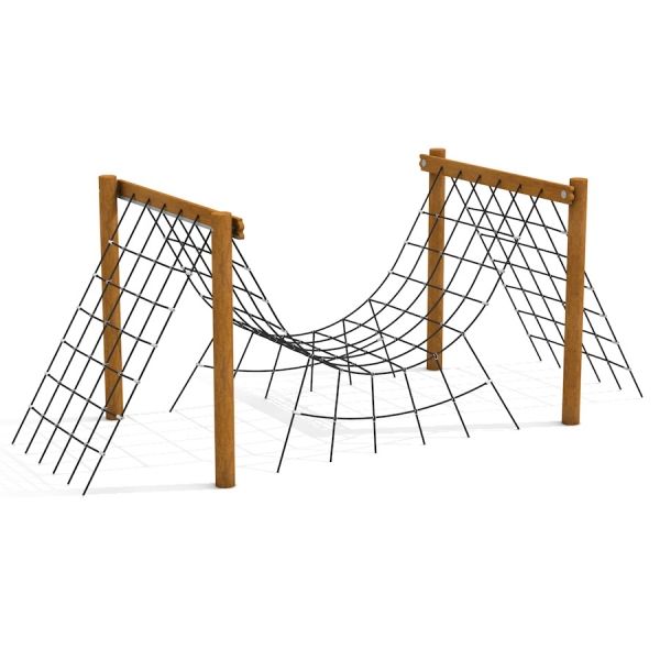 Structure de filet d’escalade avec cadre en bois pour enfants.