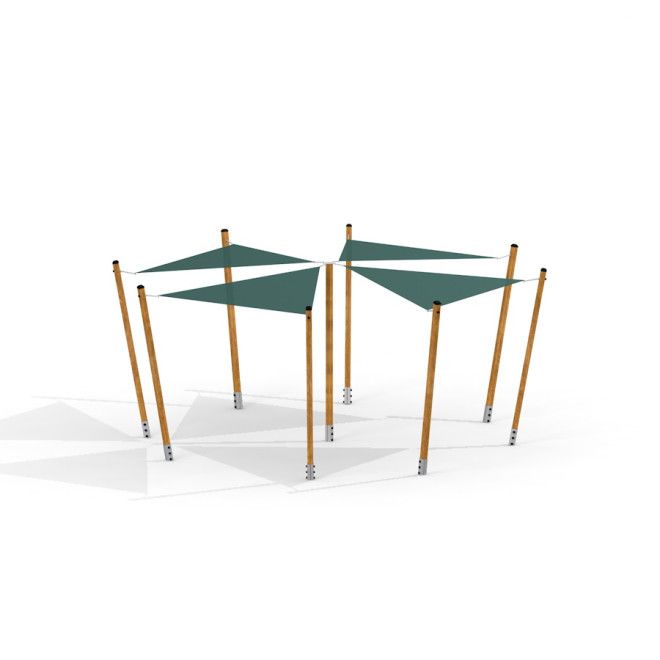 Sun Shades voile d’ombrage pour aire de jeux avec poteaux en bois et couvertures triangulaires en tissu vert