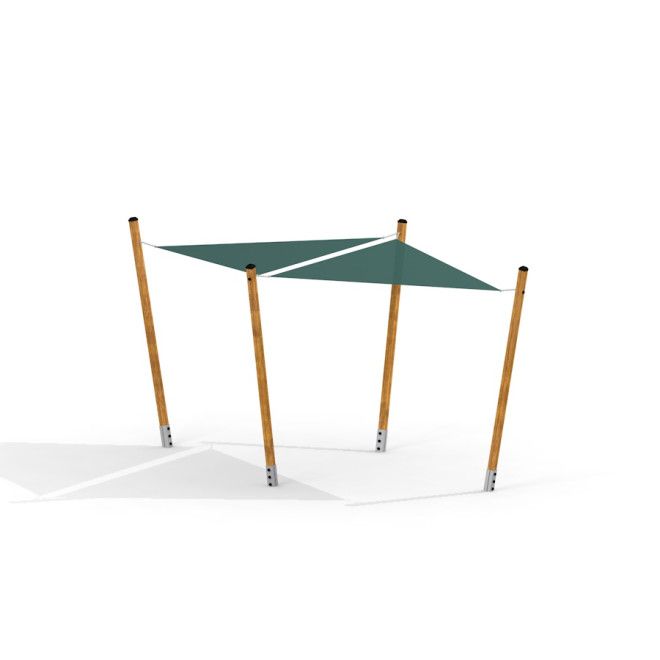 Sun Shades voile d’ombrage triangulaire verte avec poteaux en bois pour équipement de jeu.