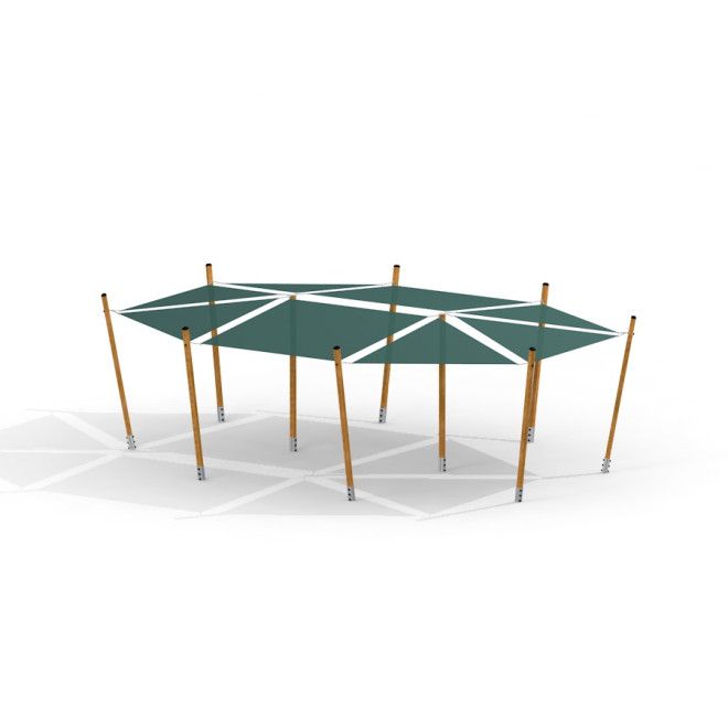 Sun Shades auvent de terrain de jeu avec poteaux en bois et panneaux en tissu verts