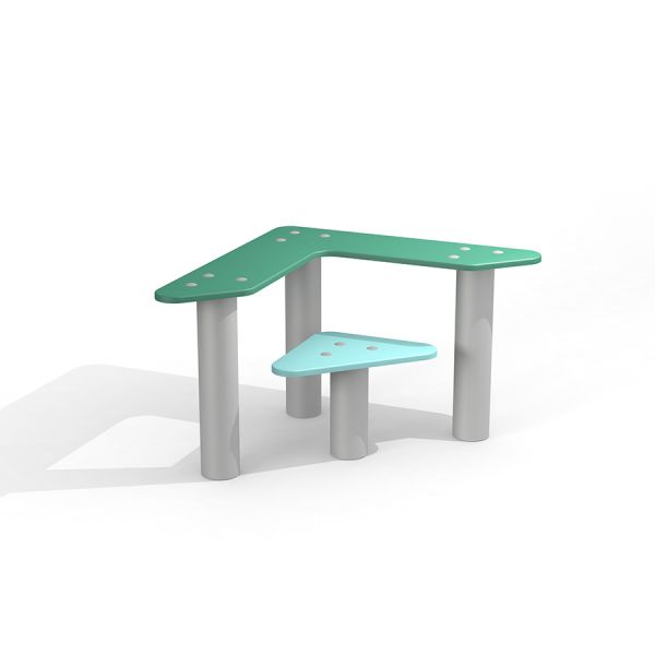 Triangle seat and table avec dessus verts et pieds gris