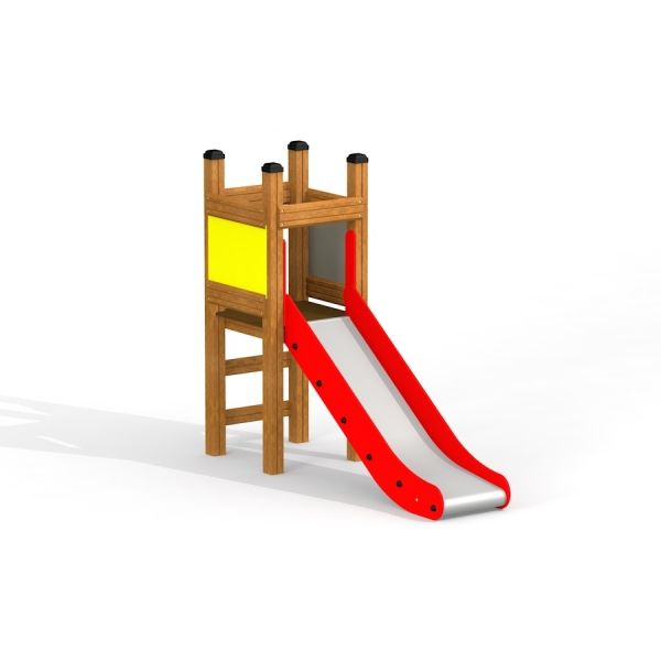 Toddler Tower Slide avec toboggan rouge et échelle en bois.