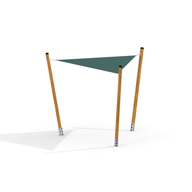 Triangle d’ombrage 3x3x3 Pioneer avec poteaux en bois et toile verte