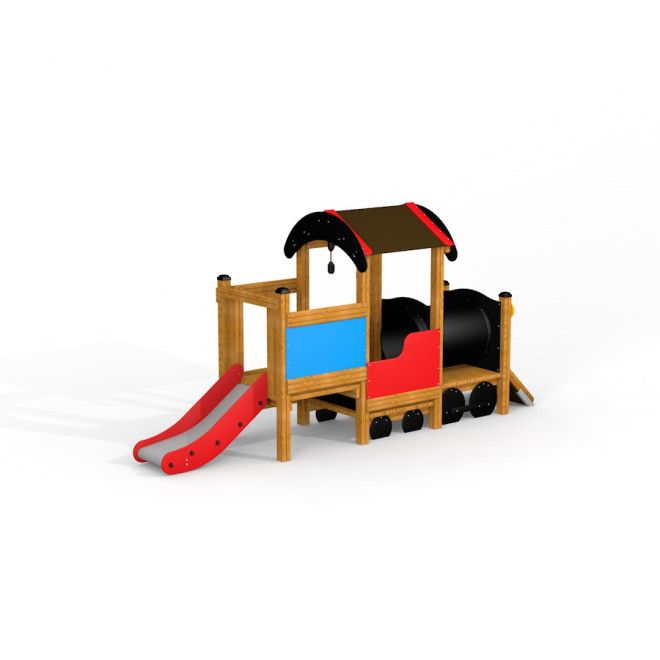 Locomotive with slide train playhouse équipement de jeu aux couleurs rouge, bleu et noir
