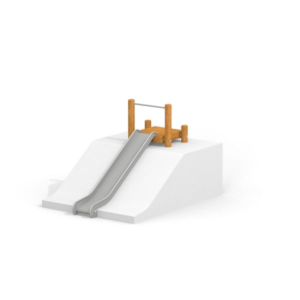 Toboggan de terrain de jeu Hill Slide h150 sur une plateforme blanche avec structure d’escalade en bois