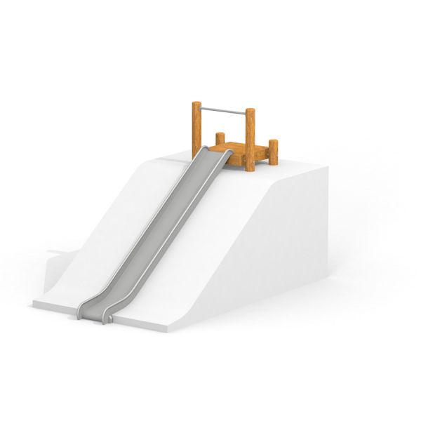 Toboggan pour enfants Hill Slide h210 avec structure supérieure en bois et toboggan gris sur une rampe blanche.