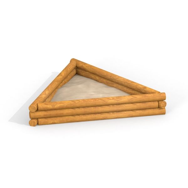 Triangle Sandbox fabriqué à partir de rondins de bois remplis de sable.
