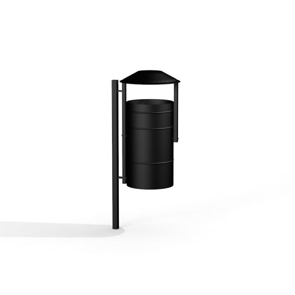 City bin - poubelle extérieure noire avec toit et fixation sur poteau.