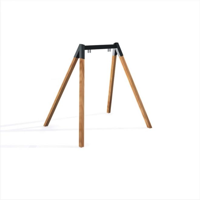 Swing Frame (single swing) avec des pieds en bois et une barre supérieure en métal.