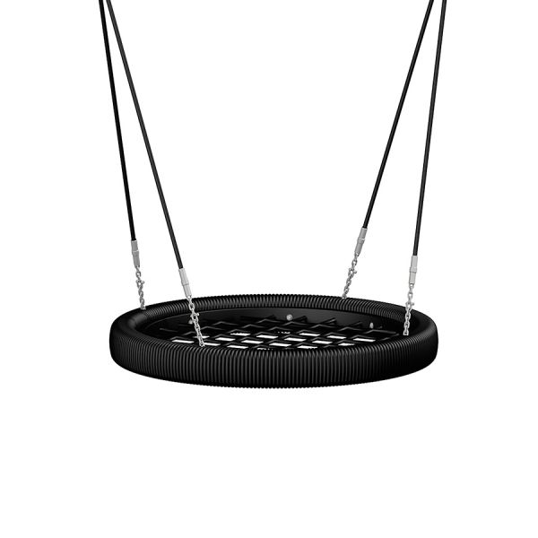 Swing seat: Bird's nest seat en noir sur fond blanc.