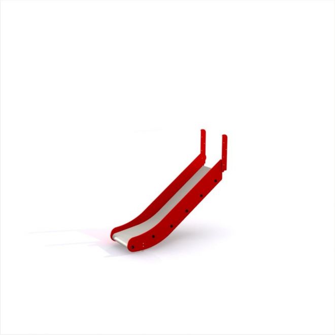 Slide pour enfants avec côtés rouges et surface de glisse blanche.