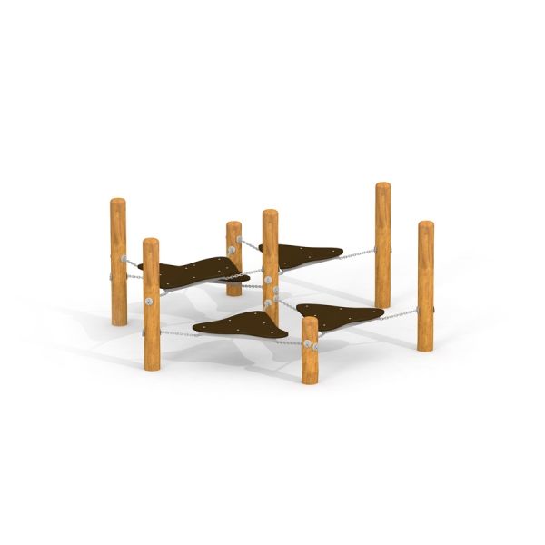 Structure d’escalade de terrain de jeu Kentucky Double avec poteaux en bois et plateformes noires.