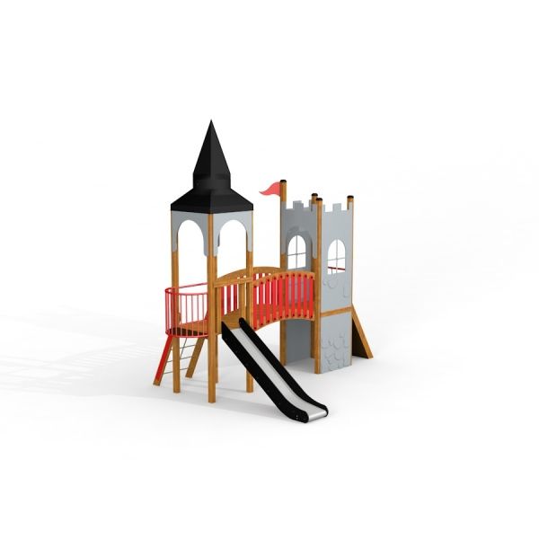 Tintagel playground castle avec toboggan et échelle d’escalade.