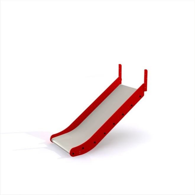 Slide rouge et blanc pour aire de jeux.