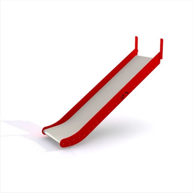 Slide en métal rouge pour aire de jeux.