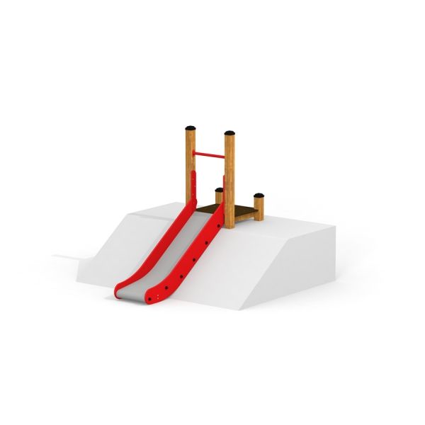 Hill Slide SL90 en bois avec surface de glisse rouge sur une plateforme d'aire de jeux.
