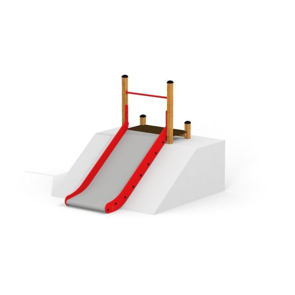 Toboggan de aire de jeux, Hill Slide Wide SLW120, avec côtés rouges et support en bois.