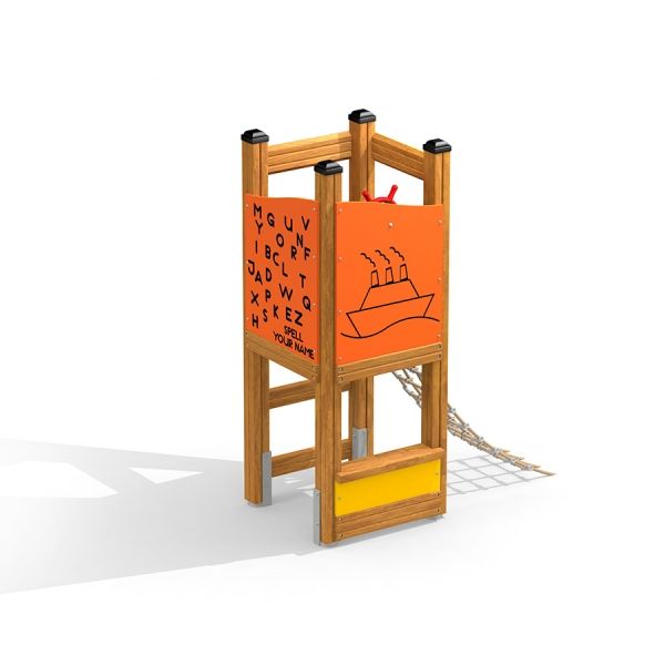 Tour de jeu pour enfants Nemo avec filet d’escalade et panneaux éducatifs.
