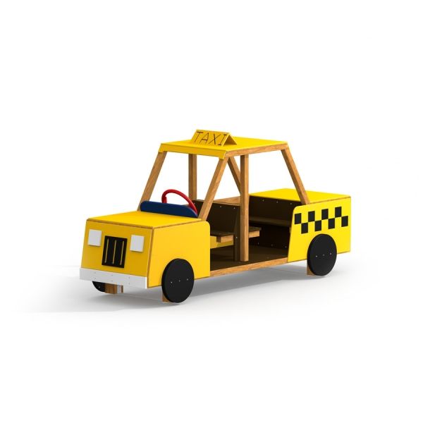 Structure de jeu en bois jaune sur le thème Taxi.
