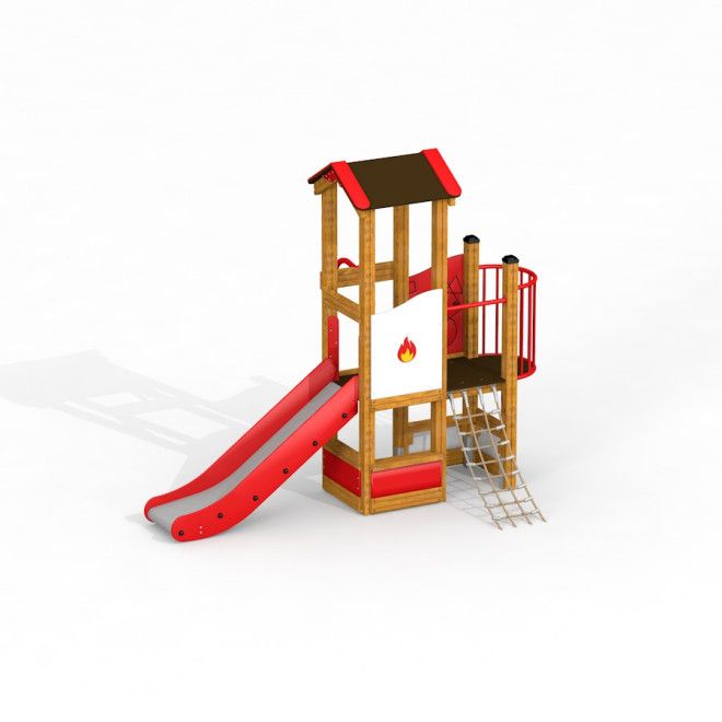 Équipement de jeu Fire-station playhouse with slide et filet d’escalade