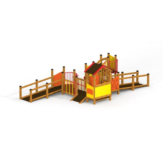 Structure d’escalade en bois de aire de jeux Gamma avec rampes et toboggans pour enfants