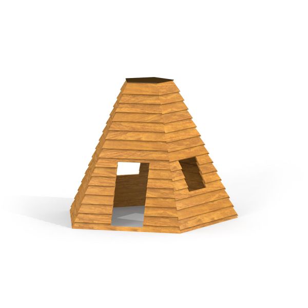Cabane de jeu en bois de style wigwam pour enfants.