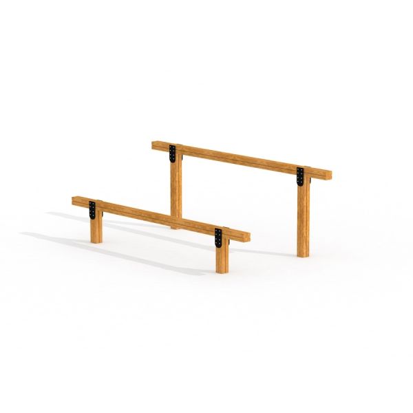 Équipement de fitness extérieur Double Jump Bars avec finition en bois.