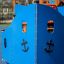 Équipement de jeu Majestic ship with slide, structure de jeu bleue sur le thème d’un bateau.