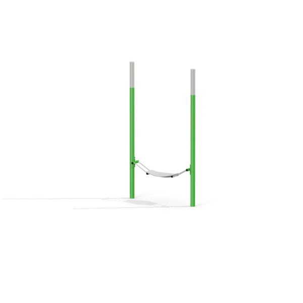 Balançoire simple de type hamac avec cadre vert et gris.